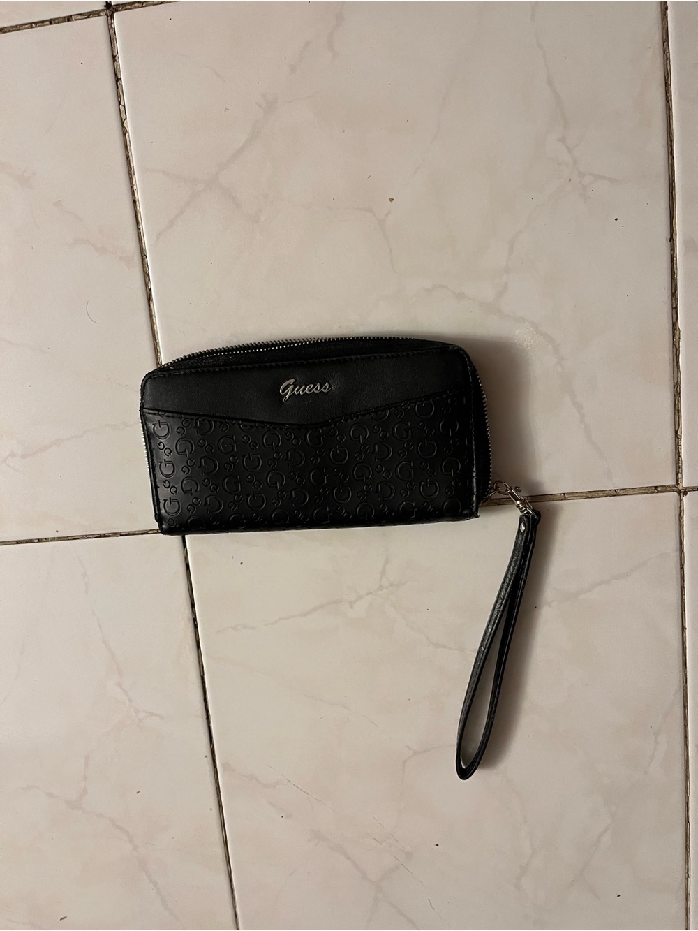 Guess Black Embossed Zip-Around Wristlet Card Holder